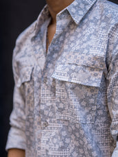 Floral Double Pocket Beige Full Sleeve Shirt