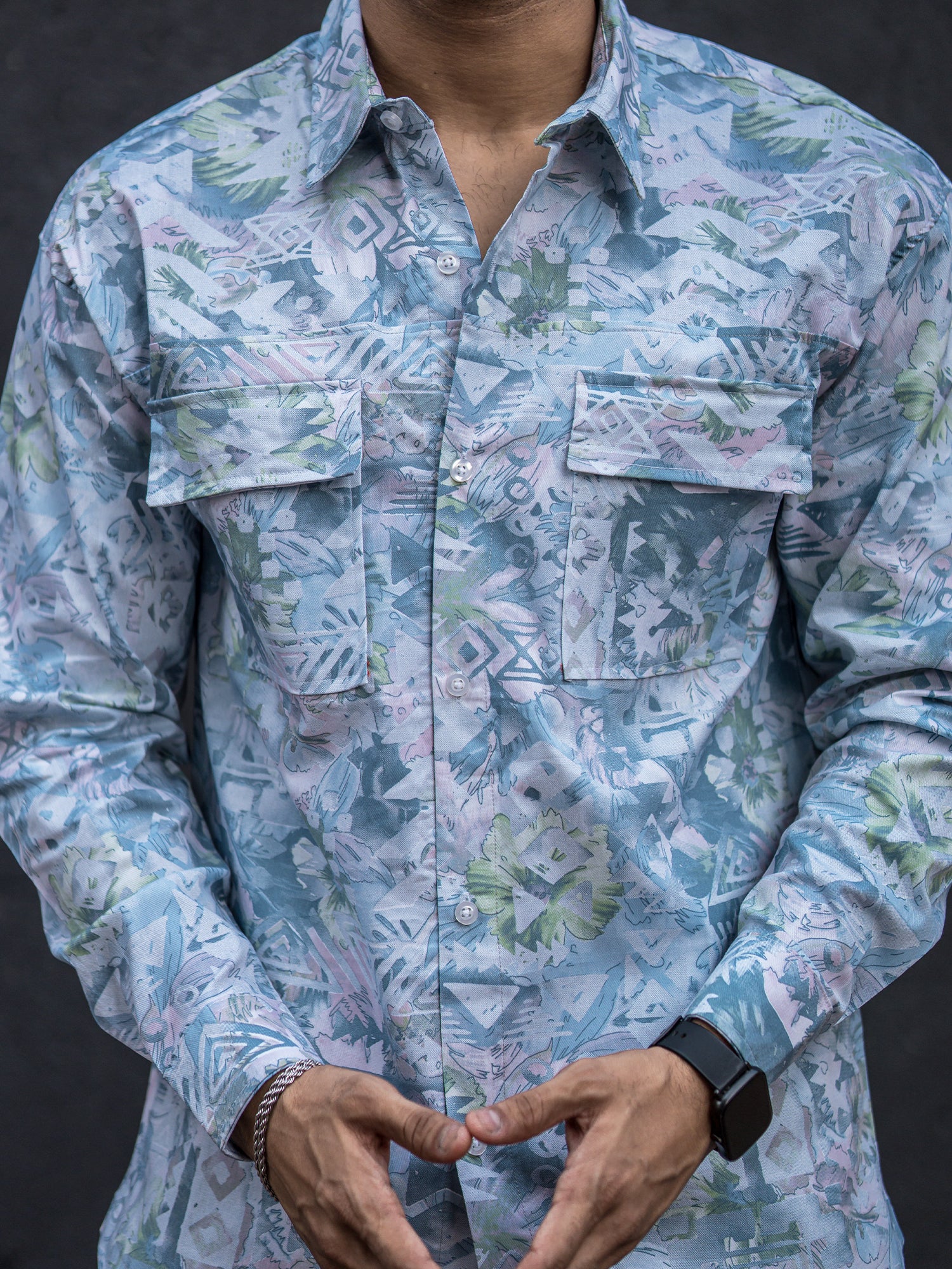 Poly Chromatic Printed Blue Shirt