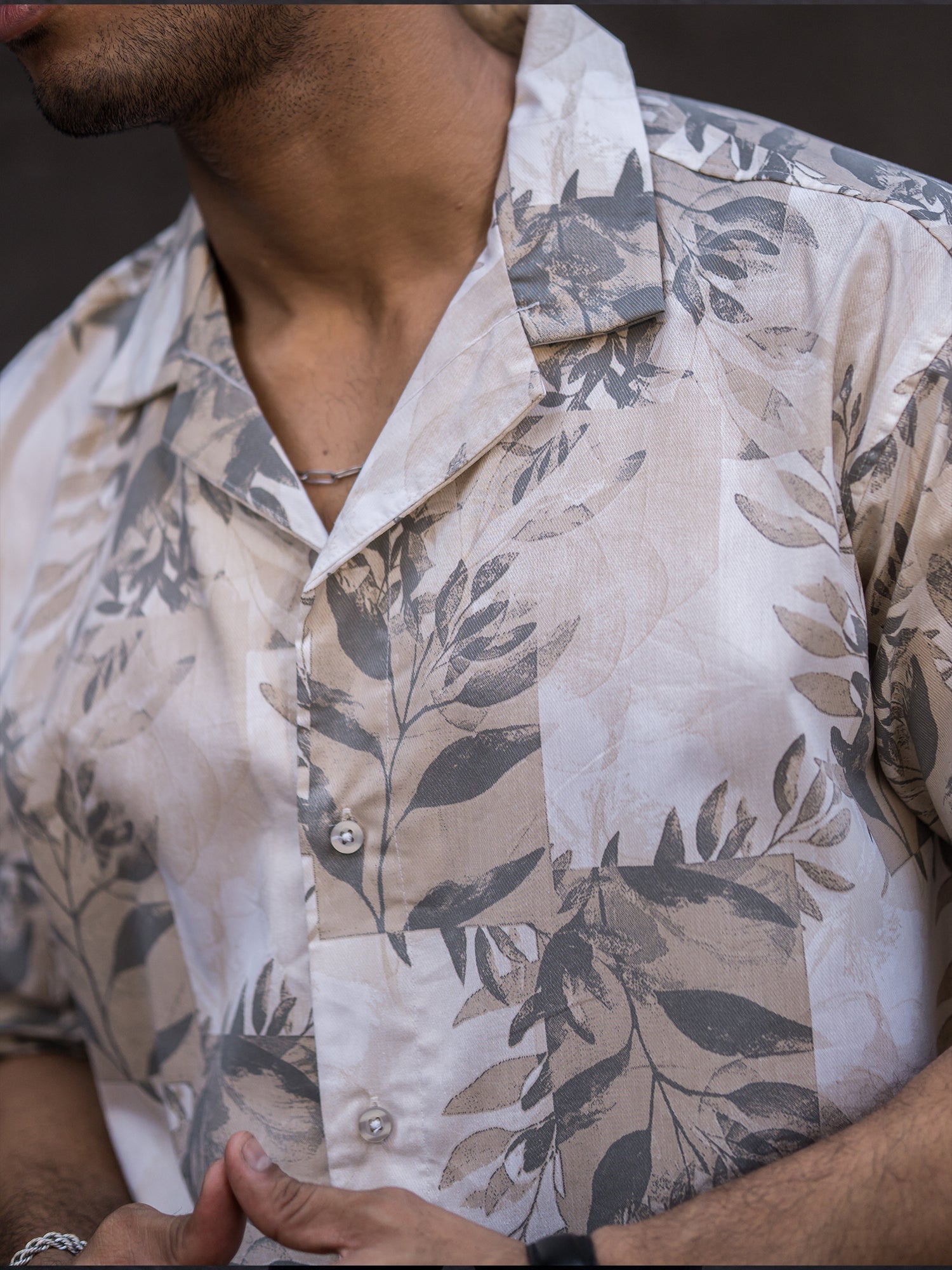 Leaf Printed Cream Shirt