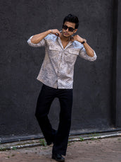 Floral Double Pocket Beige Full Sleeve Shirt