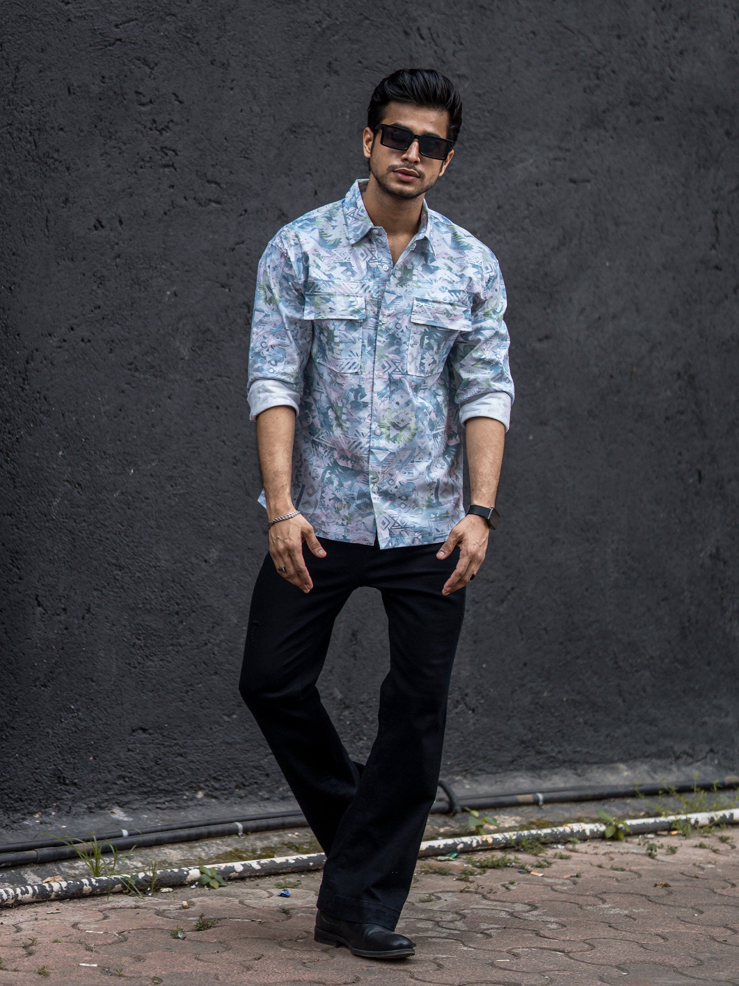 Poly Chromatic Printed Blue Shirt