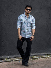 Poly Chromatic Printed Blue Full Sleeve Shirt