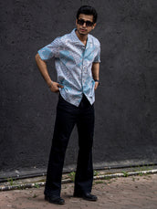 Paisley Oversized Blue Half Sleeve Shirt