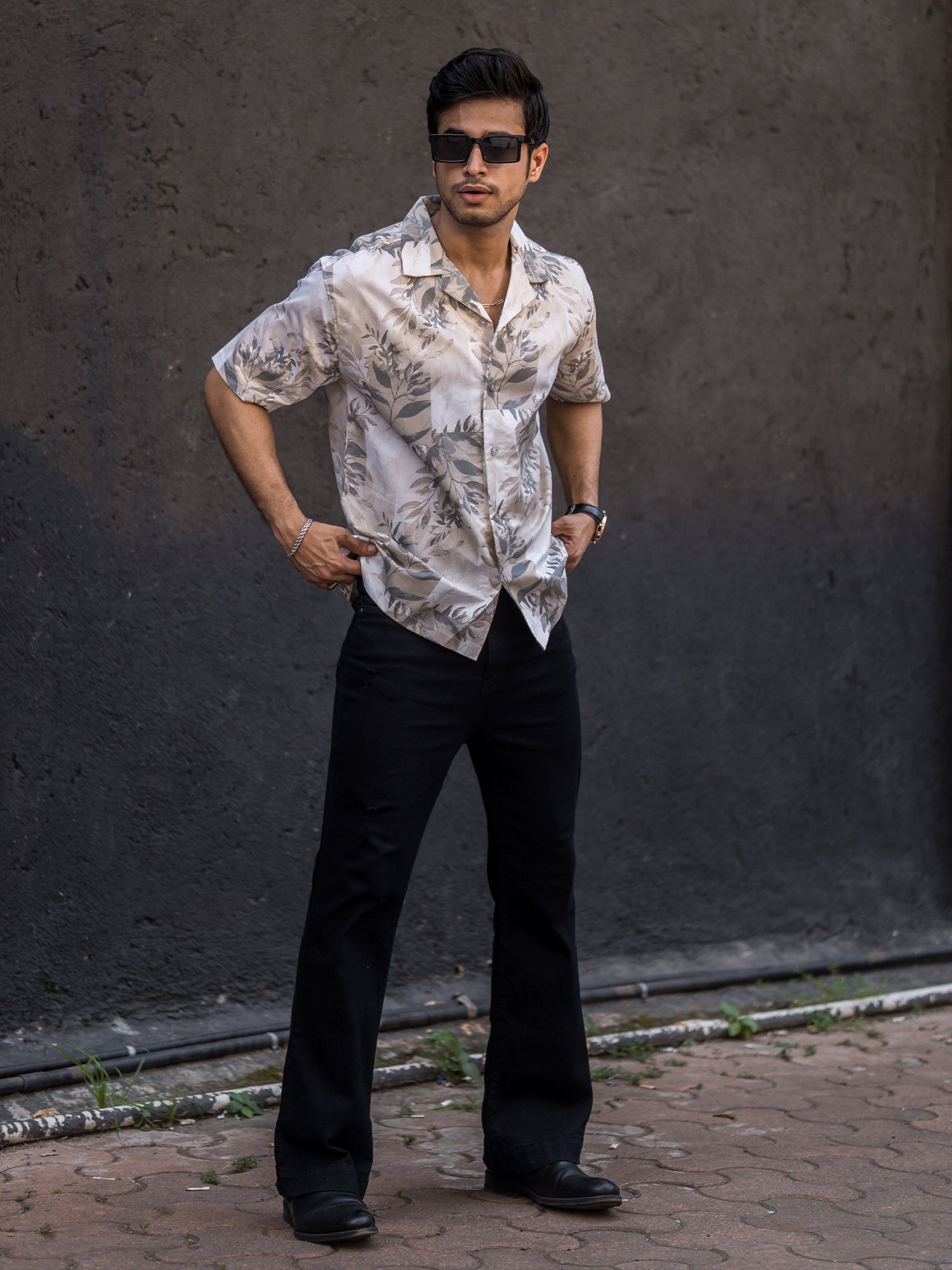 Leaf Printed Cream Shirt