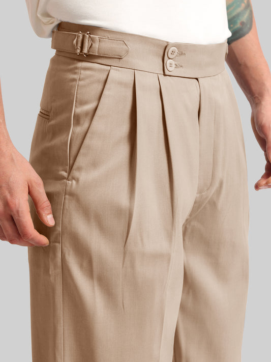 Baggy Classic Camel Double-Button Gurkha Trousers