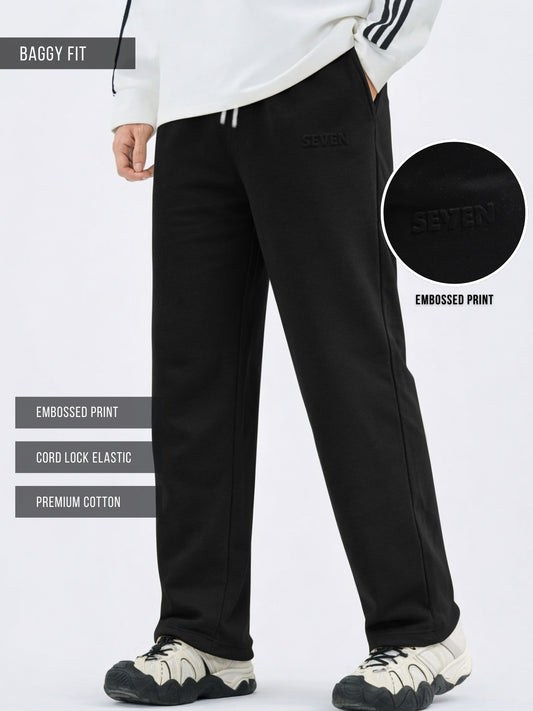 Black Embossed Baggy Fit Trackpant
