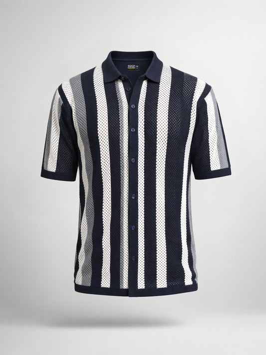 Aero Vertical Stripe Navy Half Sleeve Shirt