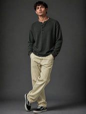 Dark Grey Waffle Henley Full Sleeve Tshirt