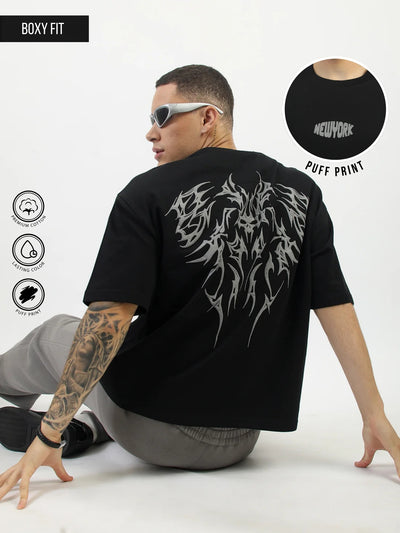 Gothic Newyork Half Sleeve Black Boxy T-Shirt
