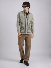 Mystic Bloom Spray Green Embroidery Full Sleeve Shacket