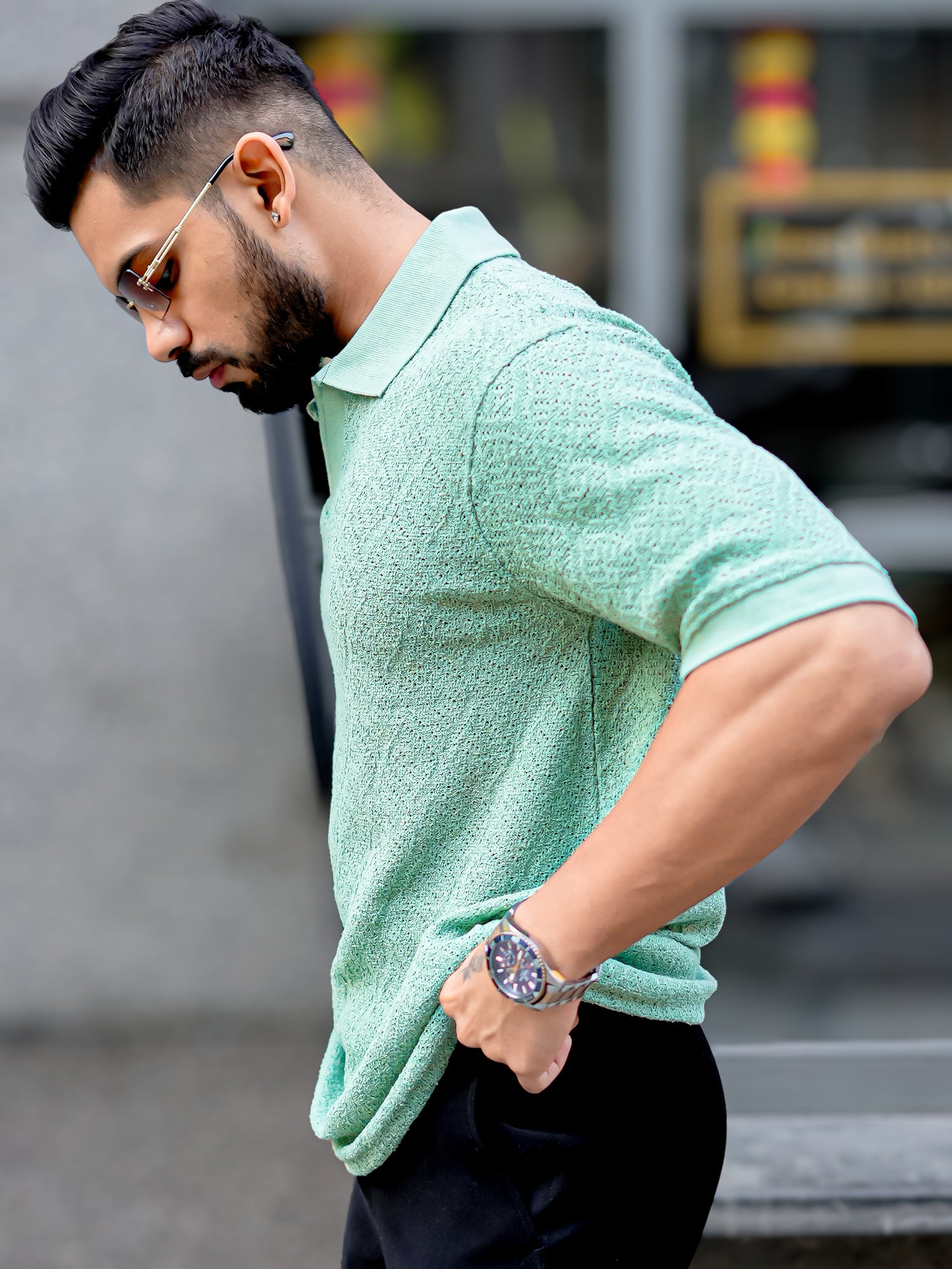 Croshia Knit Berly Green Polo T-Shirt