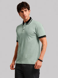 Aqua Green Contrast Half Sleeve Polo T-Shirt
