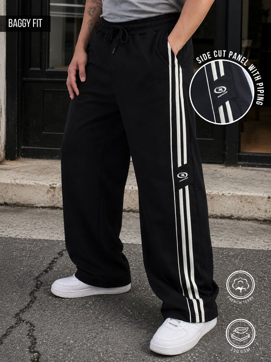 Cairo Strip Black Baggy Fit Trackpant