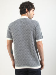 Maze Jacquard Flat-Knit Polo T-Shirt – Cream & Dark Navy