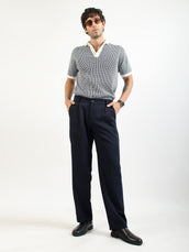Maze Jacquard Flat-Knit Polo T-Shirt – Cream & Dark Navy