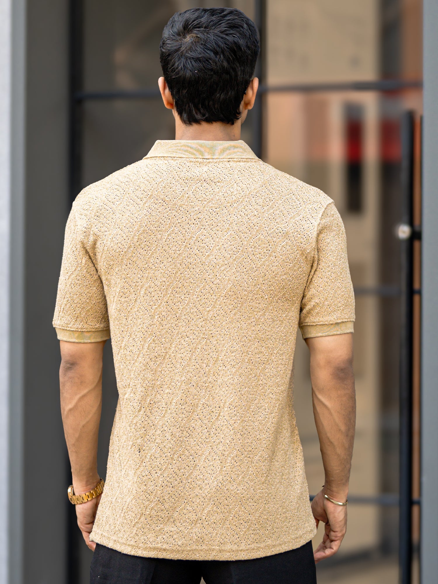 Croshia knit Beige Polo T-Shirt