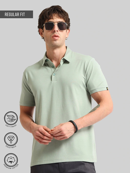 Basic Plain Light Green Half Sleeve Polo T-Shirt