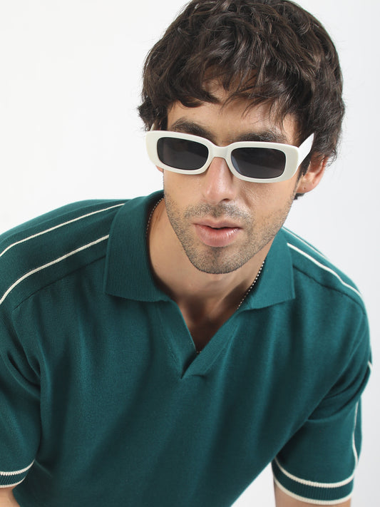 Teal Blue LA Drive Flat-Knit Half Sleeve Polo T-Shirt
