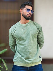 Rugged Acid Wash Hunter Green Full Sleeve Sweatshirt