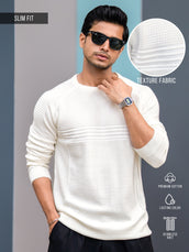 Dobby Knit Cream Full Sleeve T-Shirt