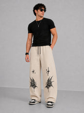 Gothic Perfect Print Beige Barrel Fit Pant