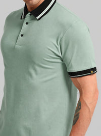 Aqua Green Contrast Half Sleeve Polo T-Shirt
