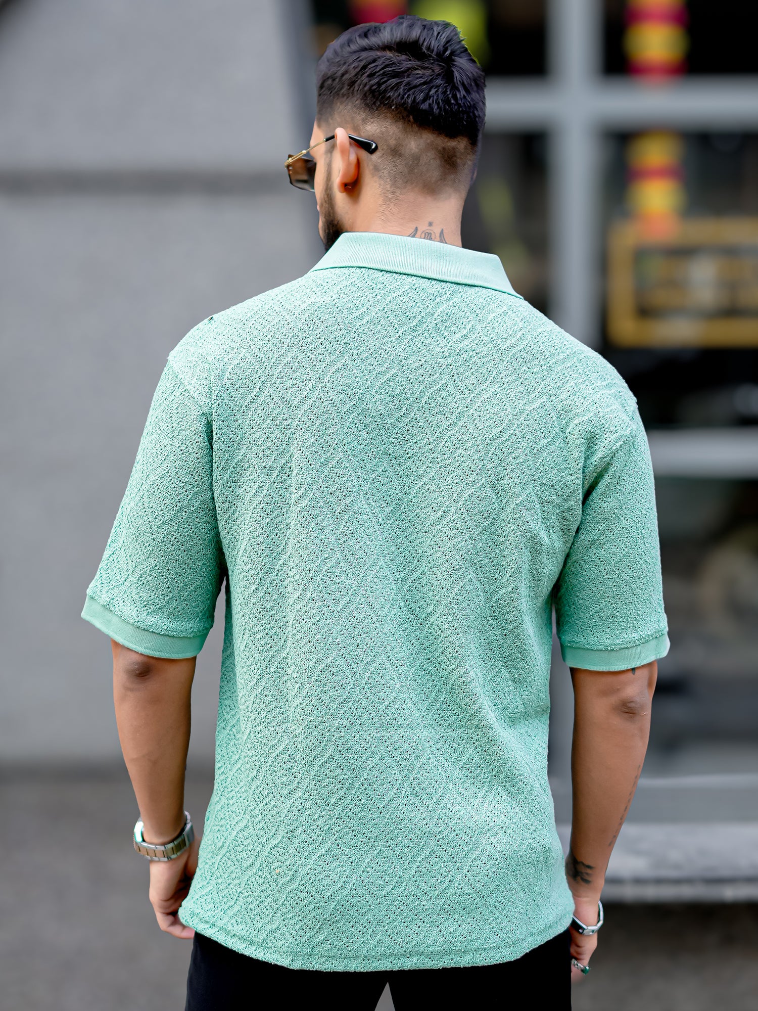 Croshia Knit Berly Green Polo T-Shirt