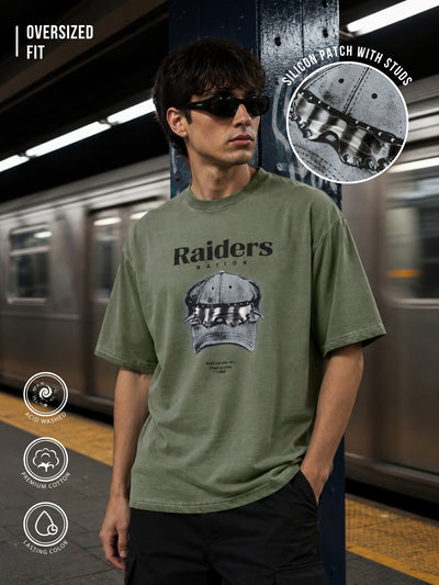 AcidWash Raider Olive Half Sleeve T-Shirt