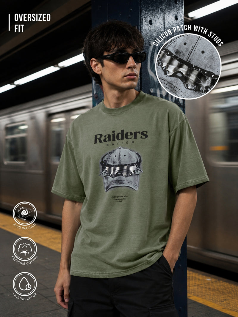 AcidWash Raider Olive Half Sleeve T-Shirt