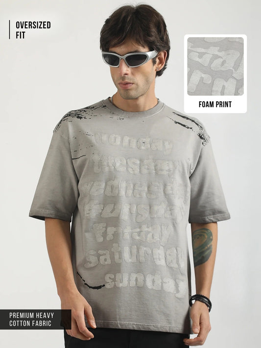 Washed Days Print Grey Half Sleeve T-Shirt