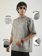 Washed Days Print Grey Half Sleeve T-Shirt