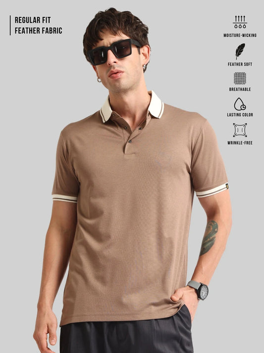 Contrast Collar Brown Half Sleeve Polo T-Shirt