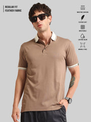 Contrast Collar Brown Half Sleeve Polo T-Shirt