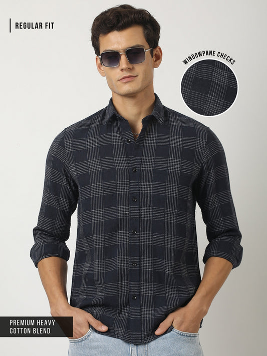 Navy Windowpane Checks Shirt