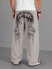 Gothic Letter Print Beach Sand Barrel Fit Pant