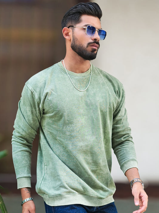 Rugged Acid Wash Hunter Green Full Sleeve Sweatshirt