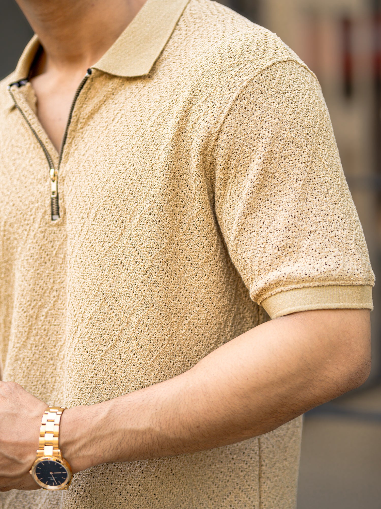 Croshia knit Beige Polo T-Shirt