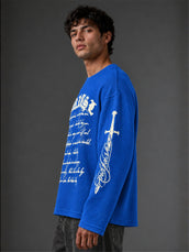 Wordings Royal Blue Waffle Full Sleeve T-Shirt
