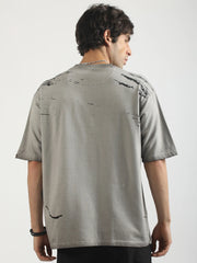 Washed Days Print Grey Half Sleeve T-Shirt
