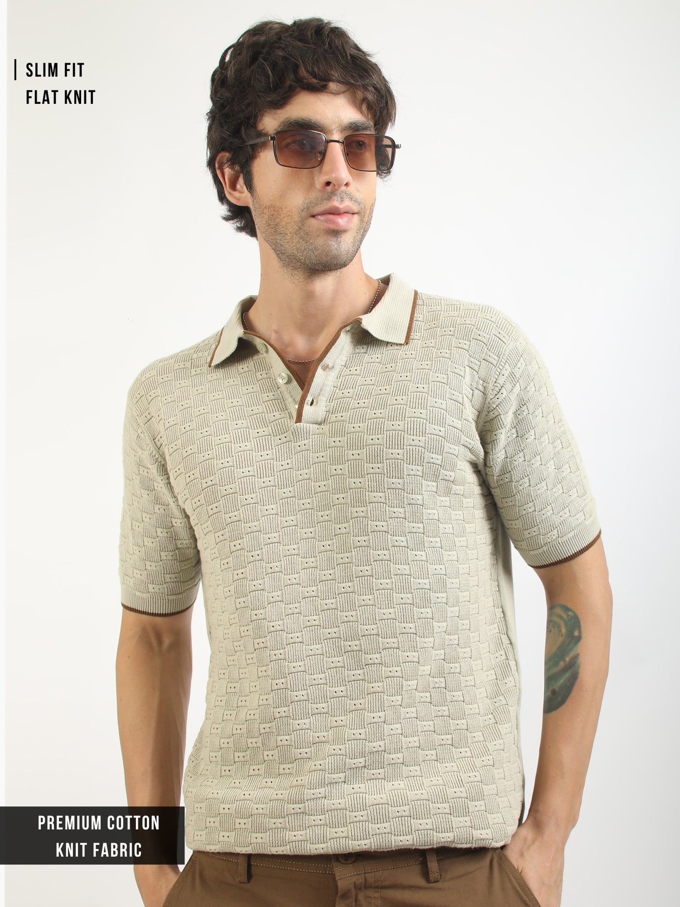 Biscuit Toasted Waffle Flat-Knit Half Sleeve Polo T-Shirt
