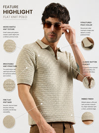 Biscuit Toasted Waffle Flat-Knit Half Sleeve Polo T-Shirt