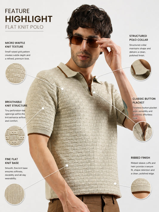 Biscuit Toasted Waffle Flat-Knit Half Sleeve Polo T-Shirt