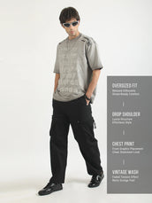 Washed Days Print Grey Half Sleeve T-Shirt