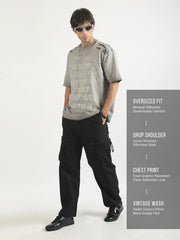 Washed Days Print Grey Half Sleeve T-Shirt