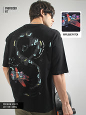 Embroidery Jet Black Half Sleeve T-Shirt
