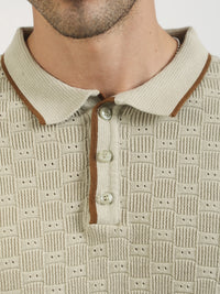 Biscuit Toasted Waffle Flat-Knit Half Sleeve Polo T-Shirt