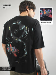 Embroidery Jet Black Half Sleeve T-Shirt