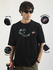Embroidery Jet Black Half Sleeve T-Shirt