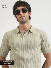 Willow Weave Biscuit Flatknit Cotton Half Sleeve Polo T-Shirt