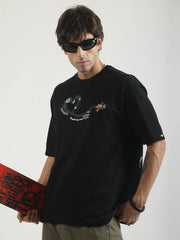 Embroidery Jet Black Half Sleeve T-Shirt